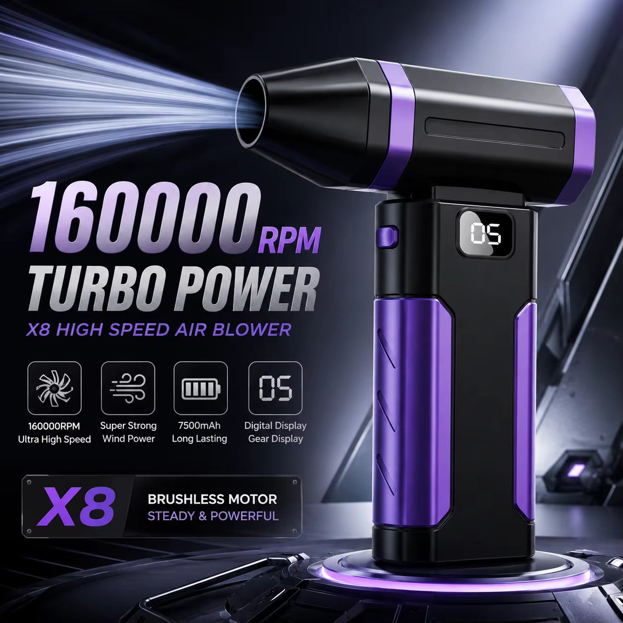 X8 Turbo Cordless Air Duster – 160,000 RPM High-Speed Electric Air Blower